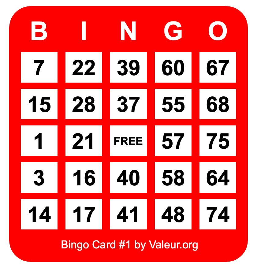 Bingo Card #1