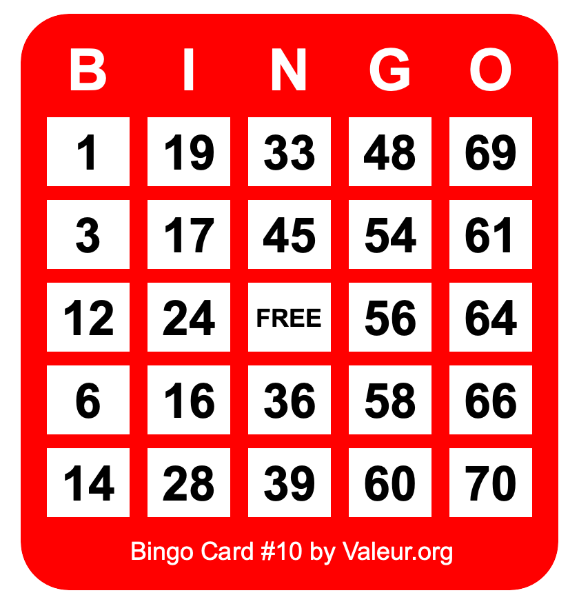 Bingo Card #10
