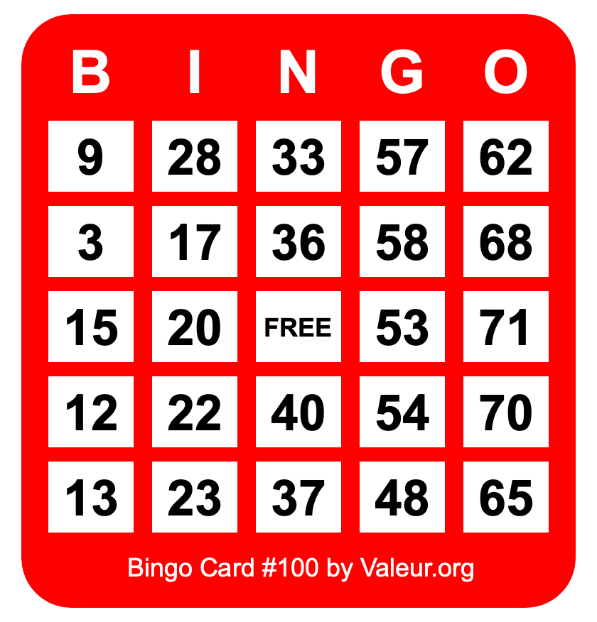 Bingo Card #100