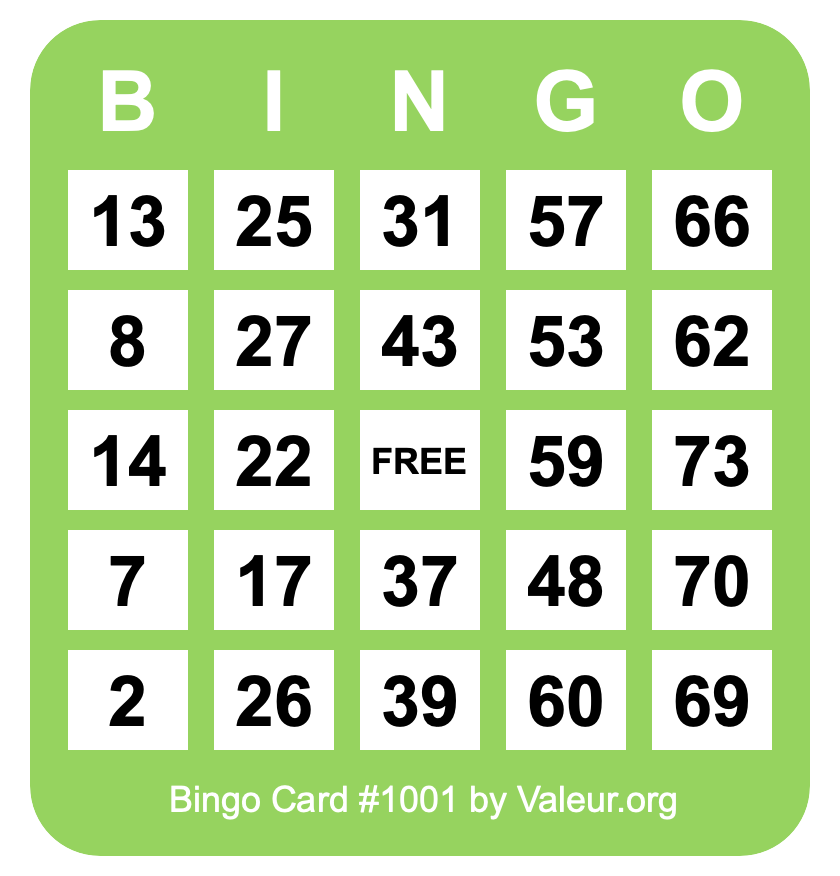 Bingo Card #1001