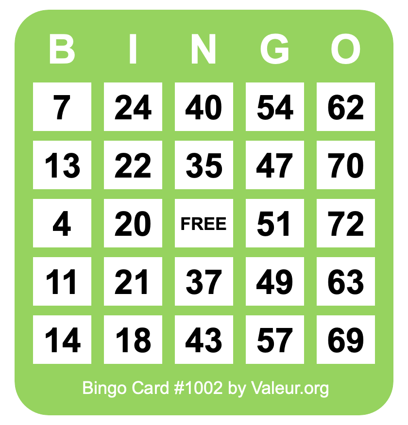 Bingo Card #1002