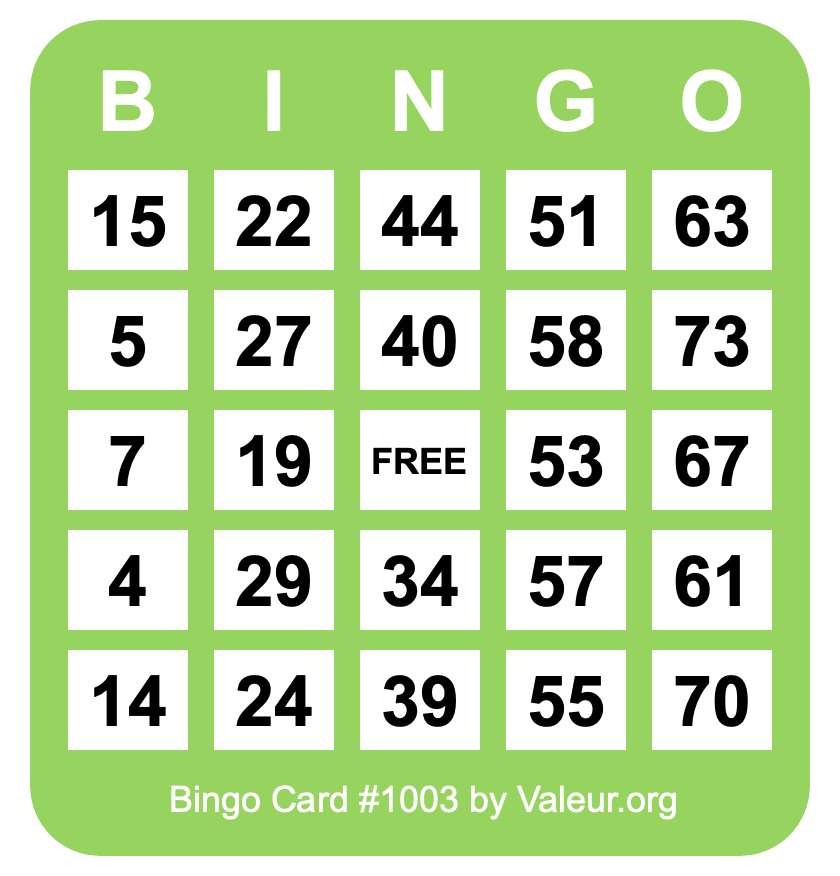 Bingo Card #1003