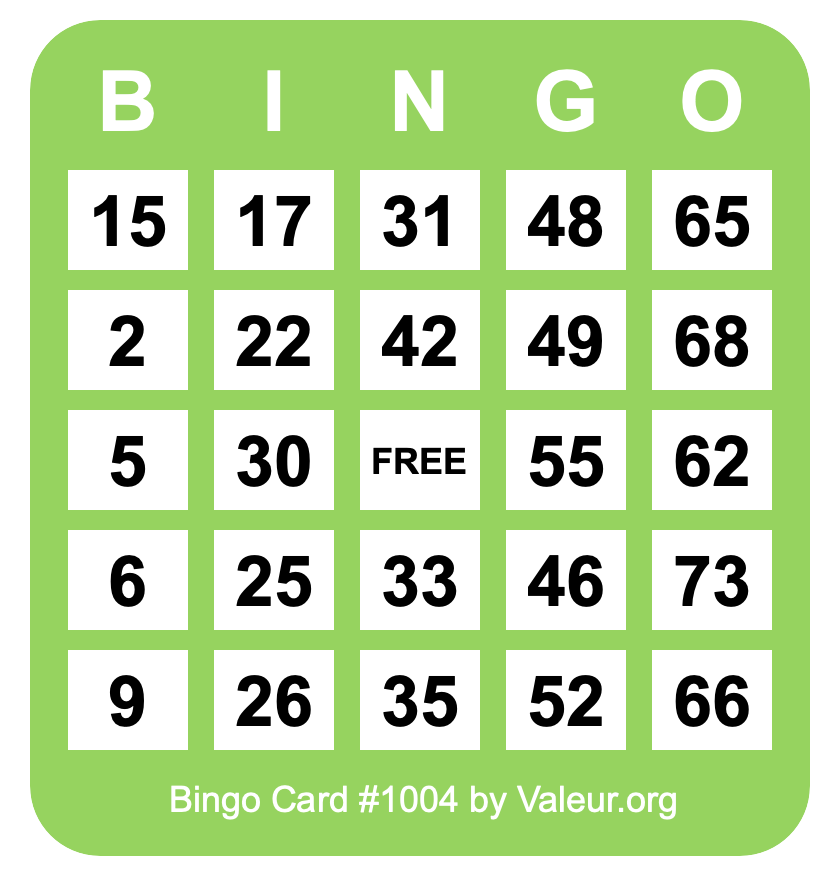 Bingo Card #1004