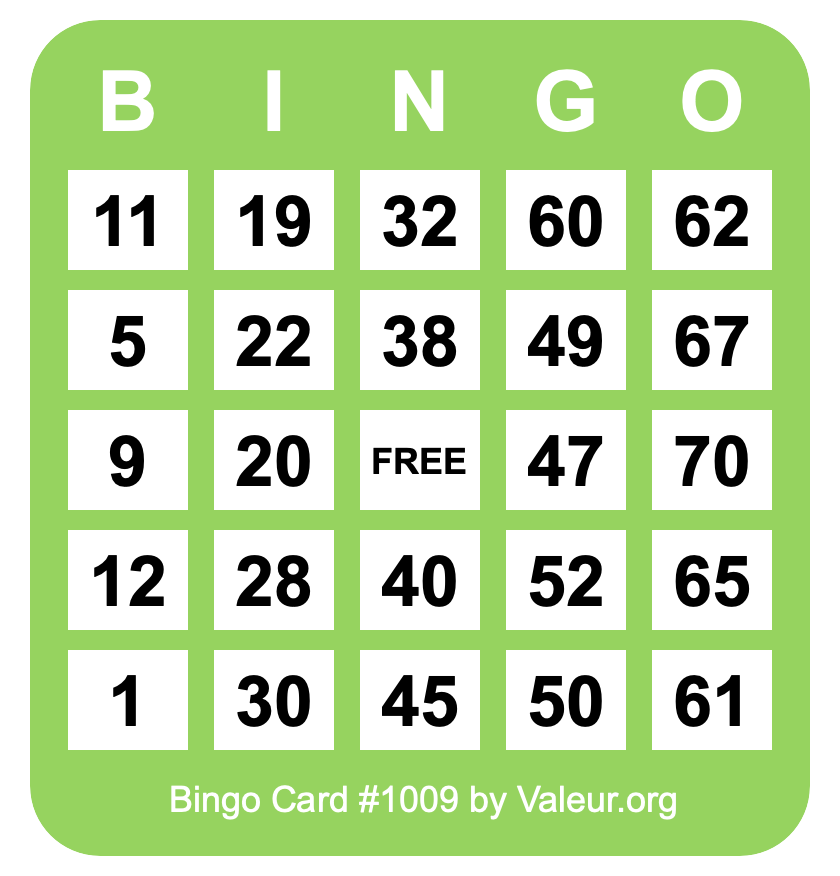 Bingo Card #1009