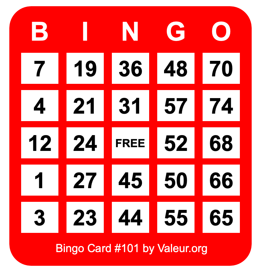 Bingo Card #101