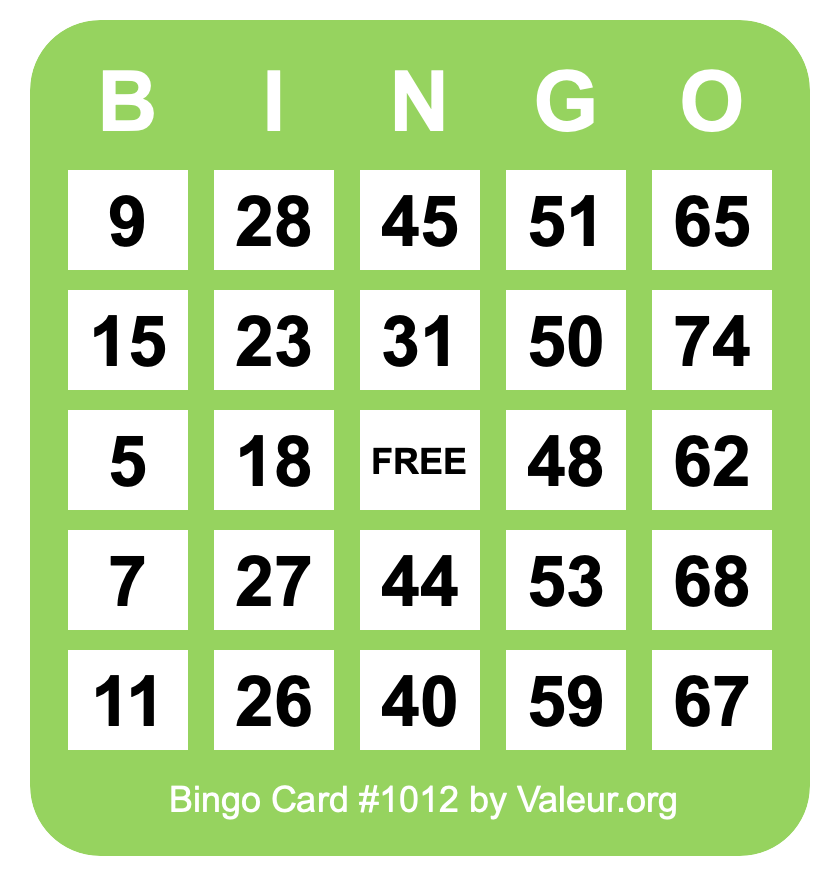 Bingo Card #1012