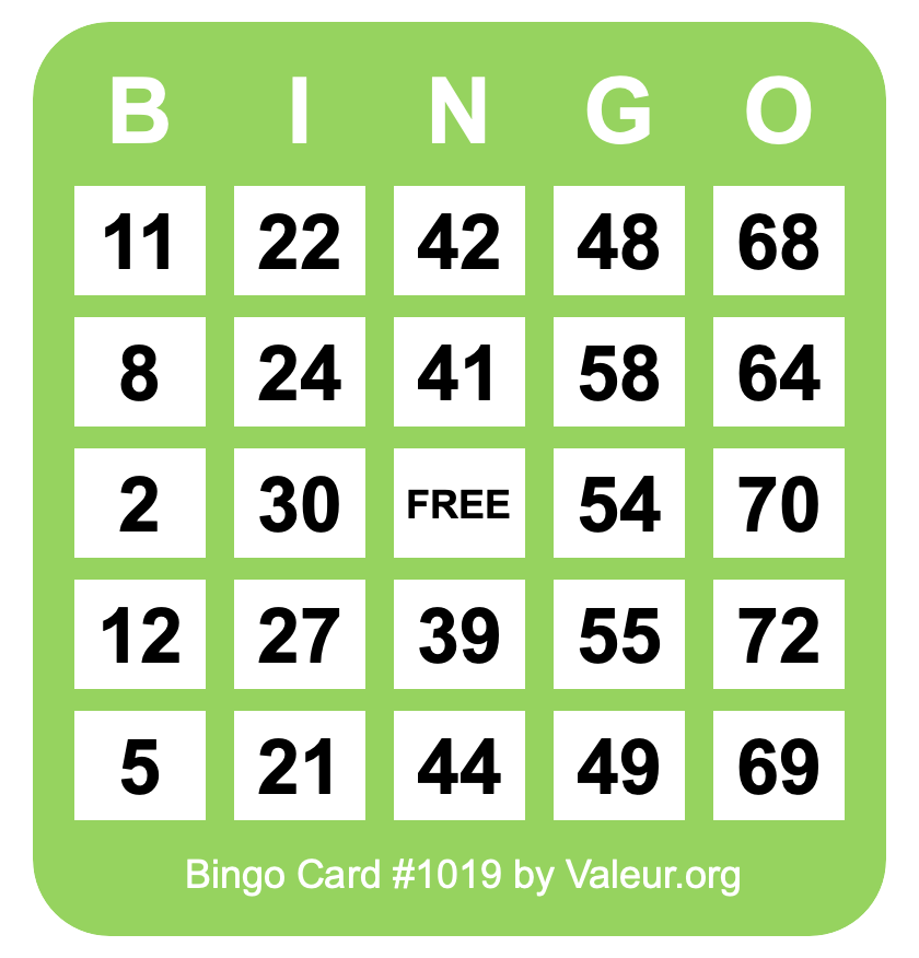 Bingo Card #1019