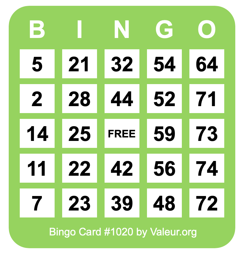 Bingo Card #1020