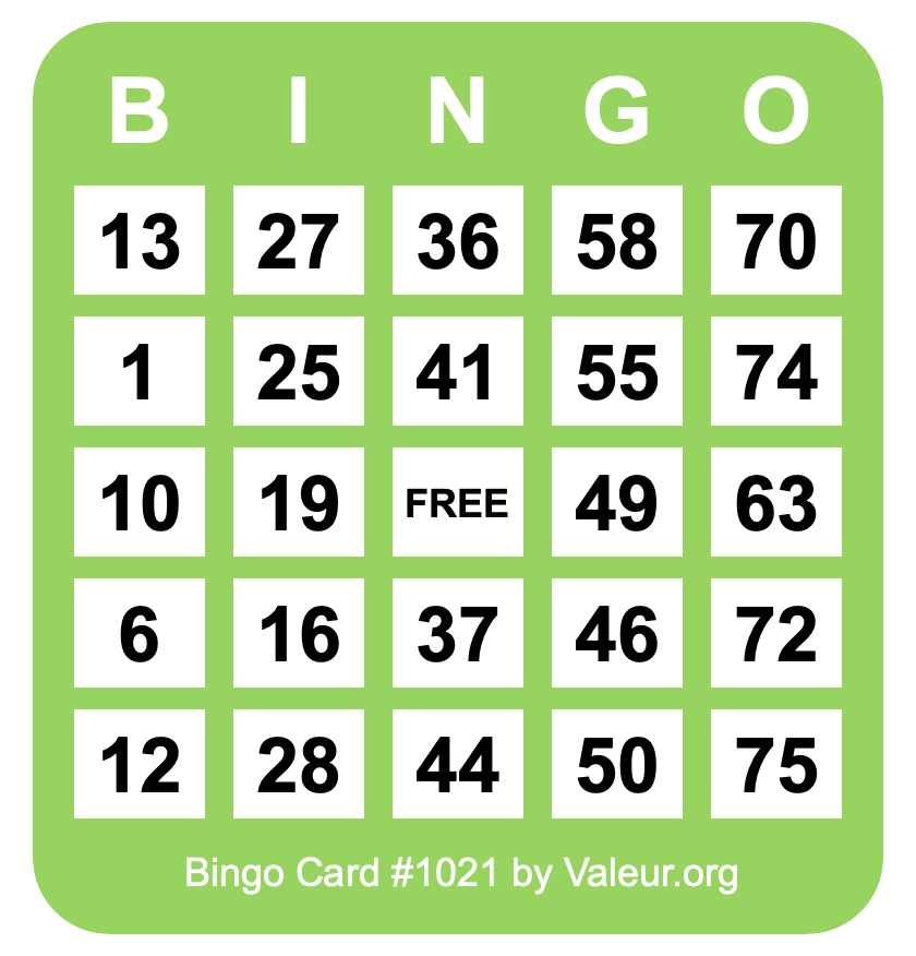 Bingo Card #1021