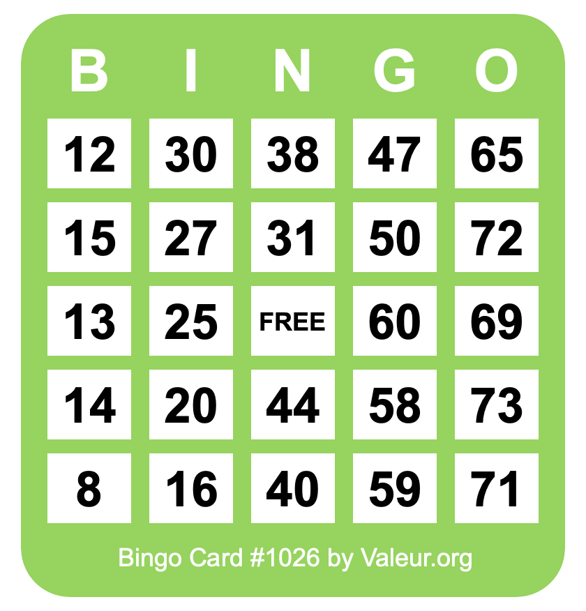 Bingo Card #1026