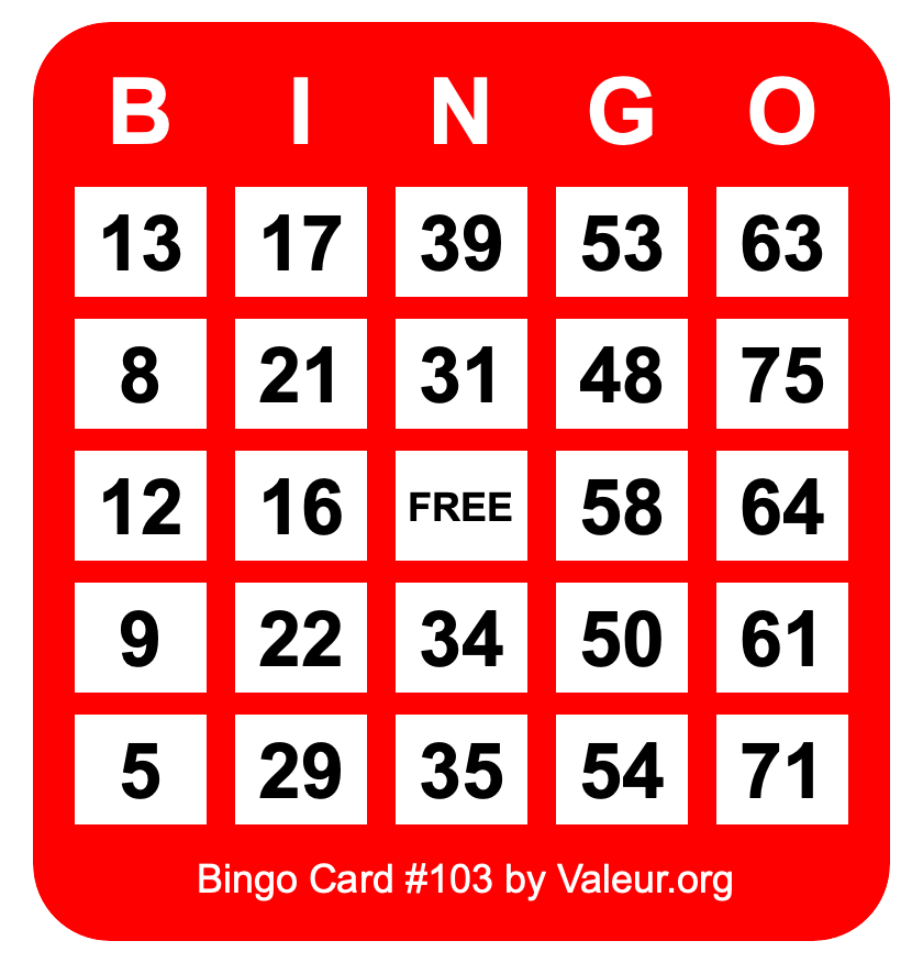 Bingo Card #103