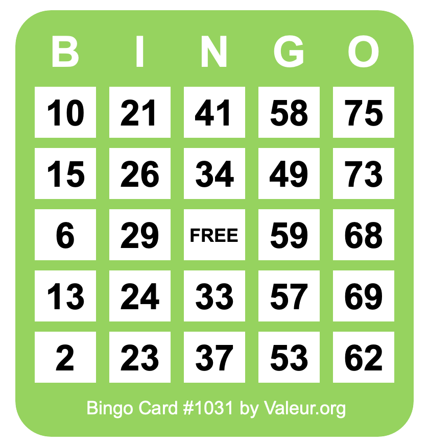 Bingo Card #1031