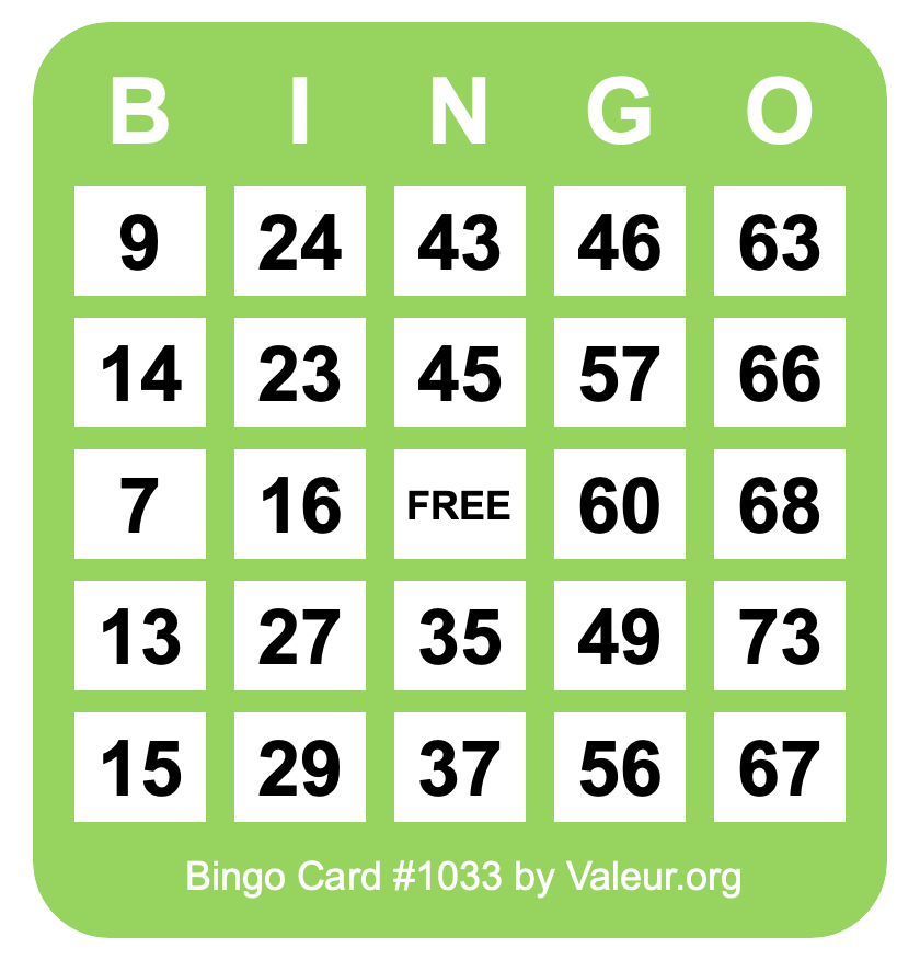 Bingo Card #1033