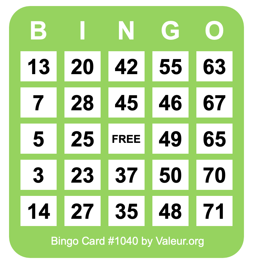 Bingo Card #1040