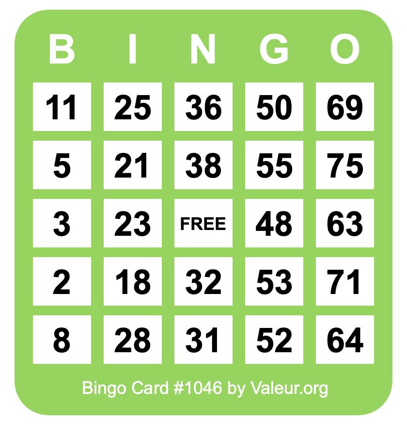 Bingo Card #1046