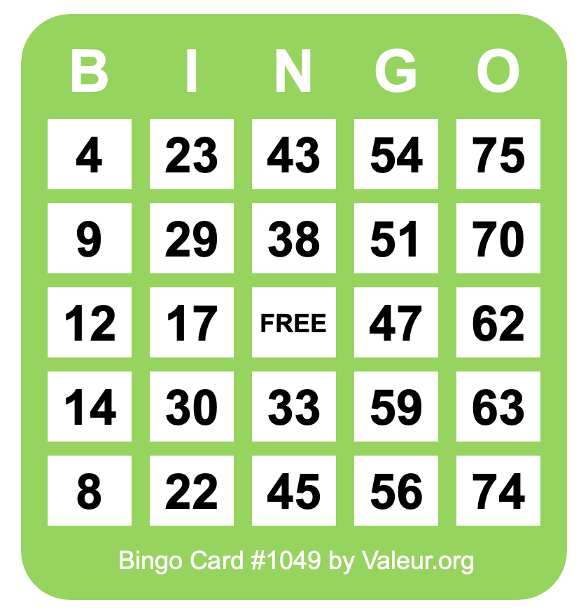 Bingo Card #1049