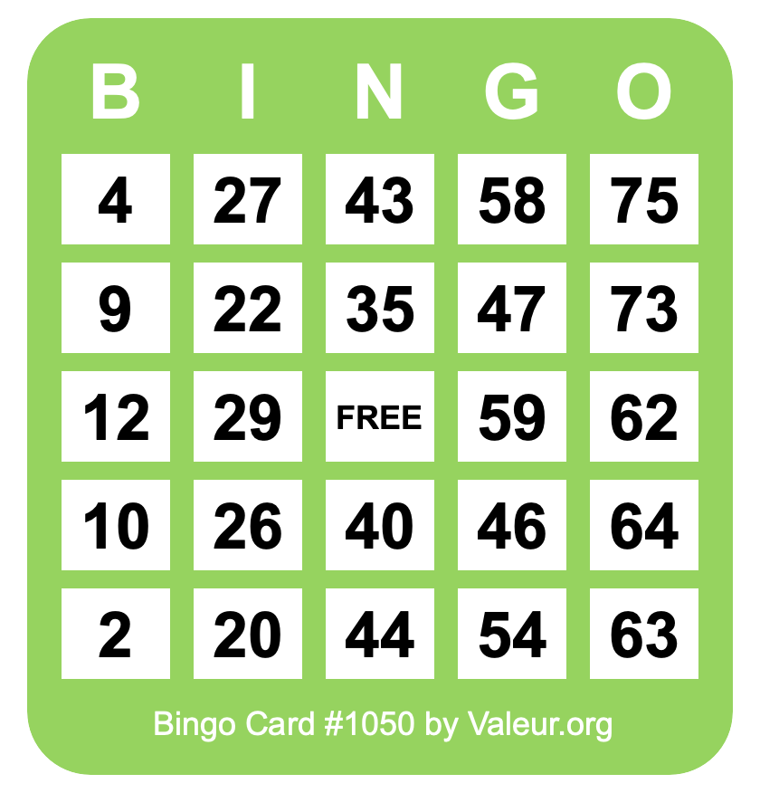 Bingo Card #1050