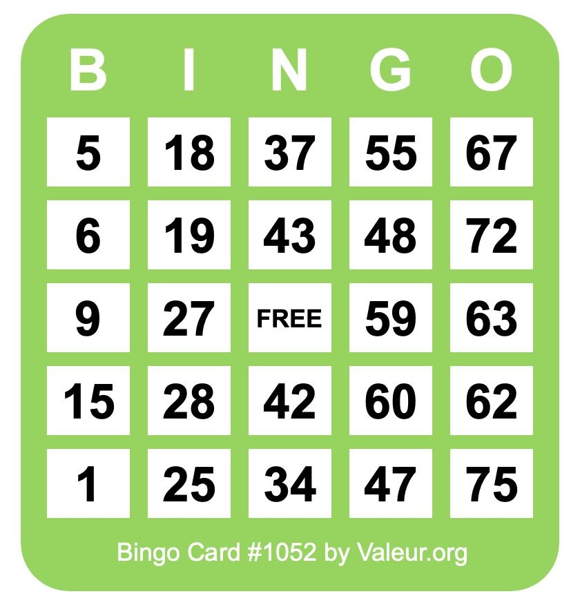 Bingo Card #1052