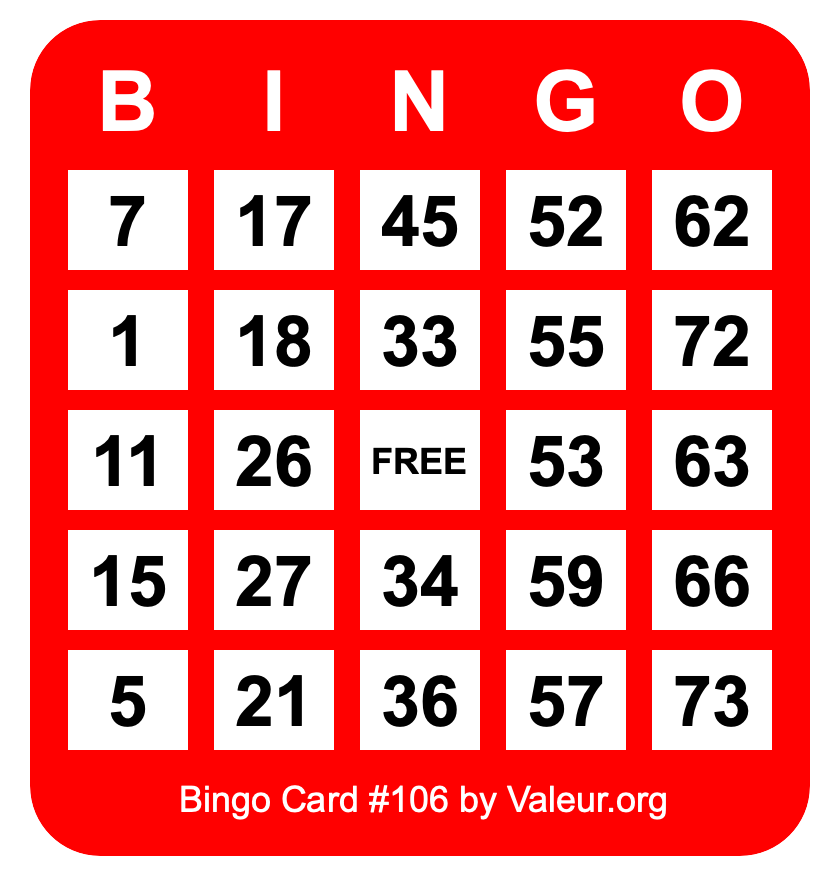 Bingo Card #106