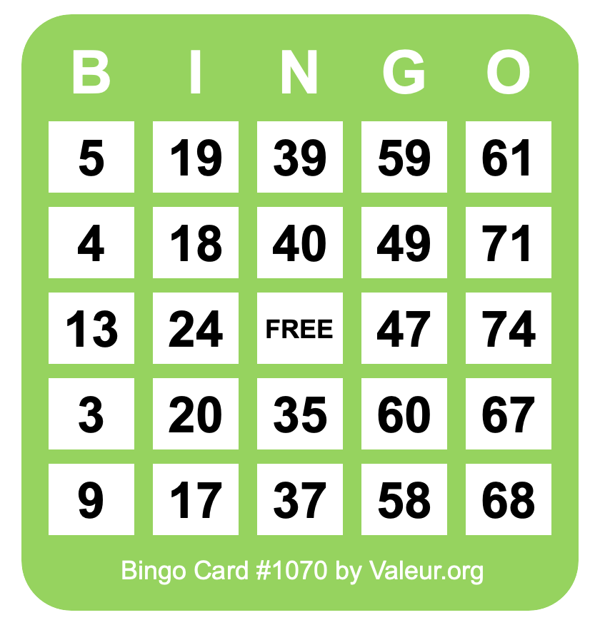 Bingo Card #1070