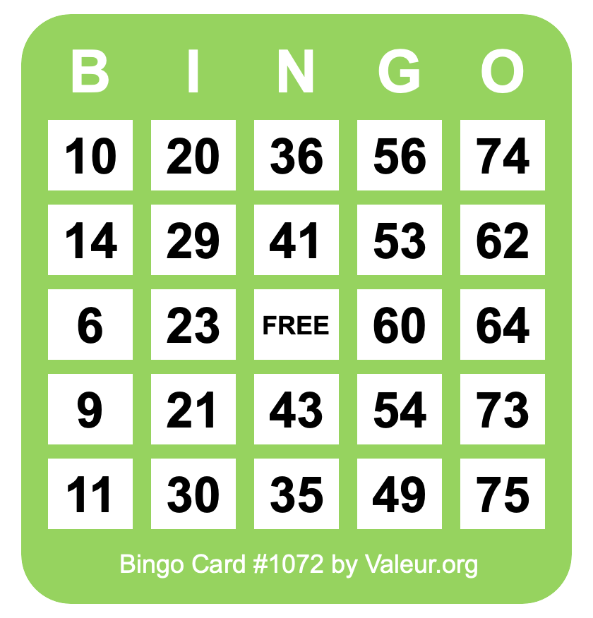 Bingo Card #1072