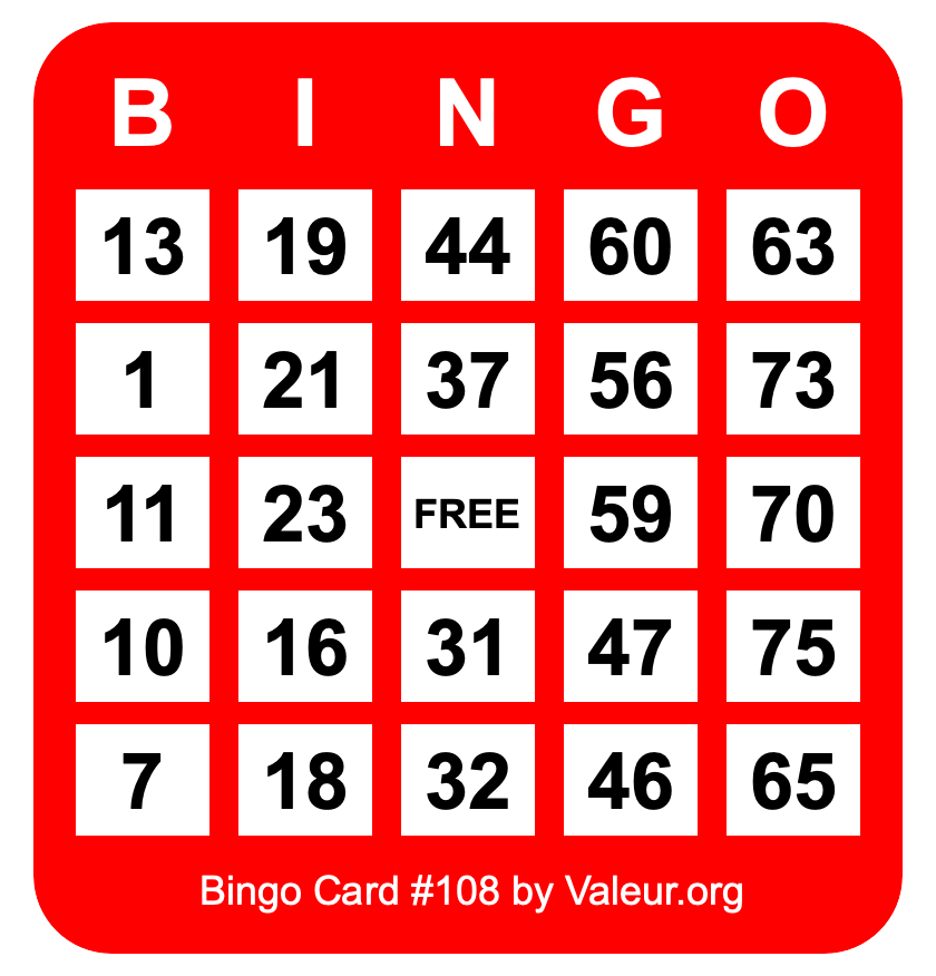 Bingo Card #108