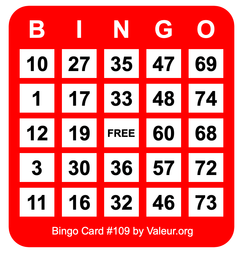 Bingo Card #109