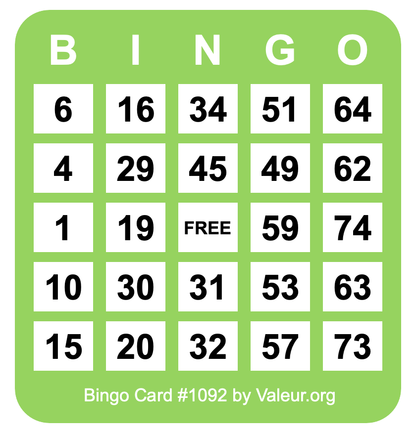 Bingo Card #1092