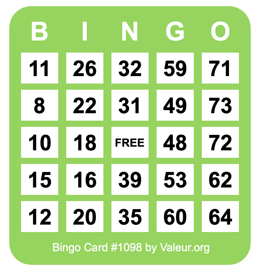 Bingo Card #1098