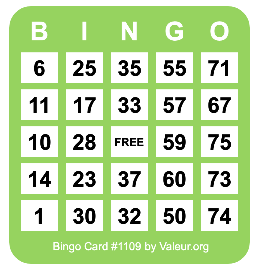 Bingo Card #1109