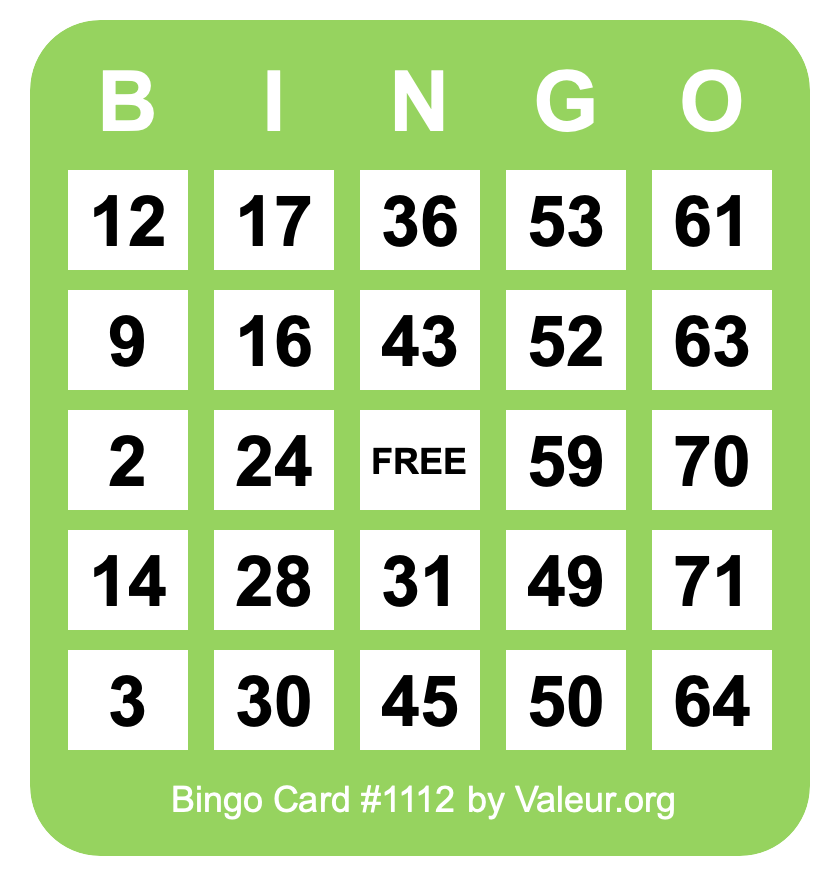 Bingo Card #1112