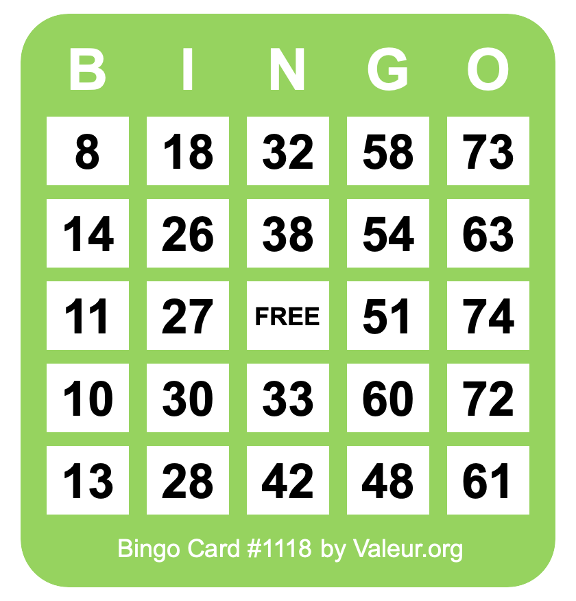 Bingo Card #1118