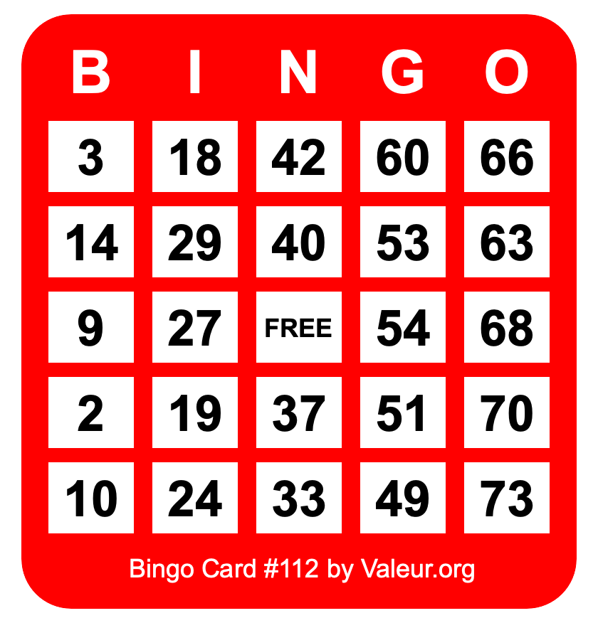 Bingo Card #112