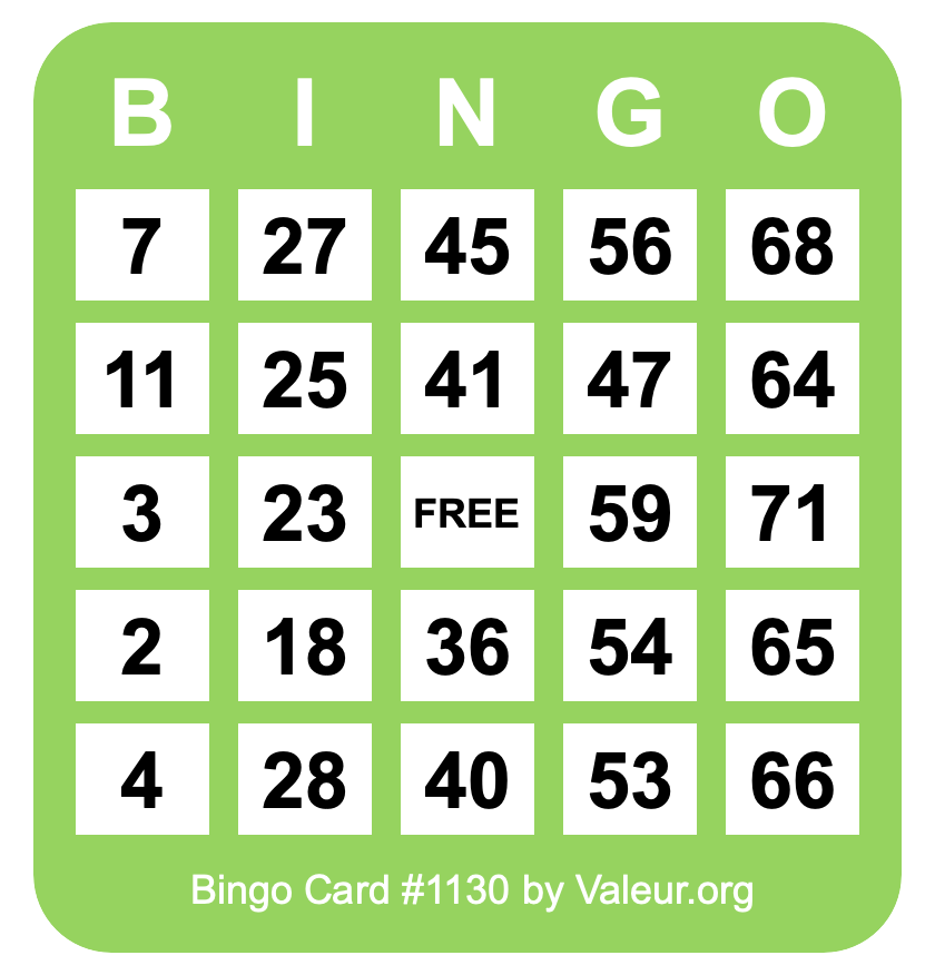 Bingo Card #1130