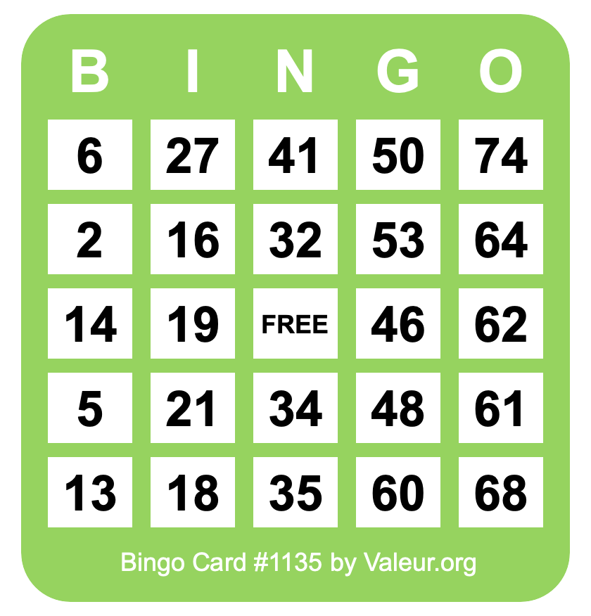 Bingo Card #1135