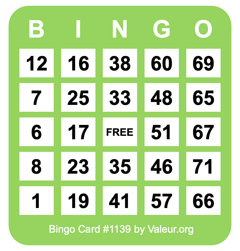 Bingo Card #1139