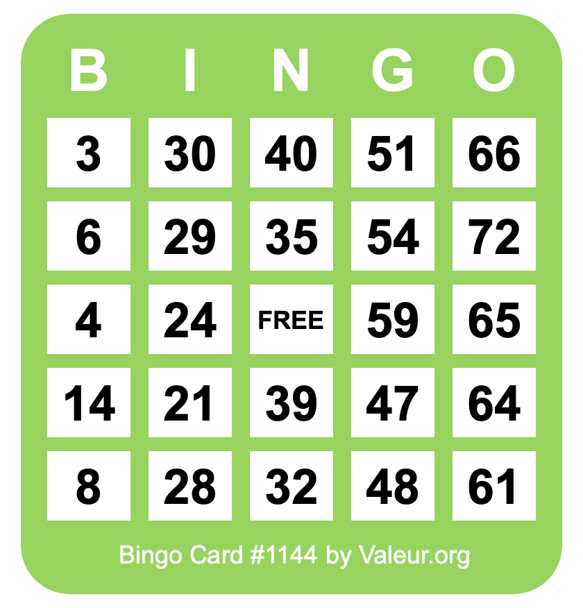 Bingo Card #1144