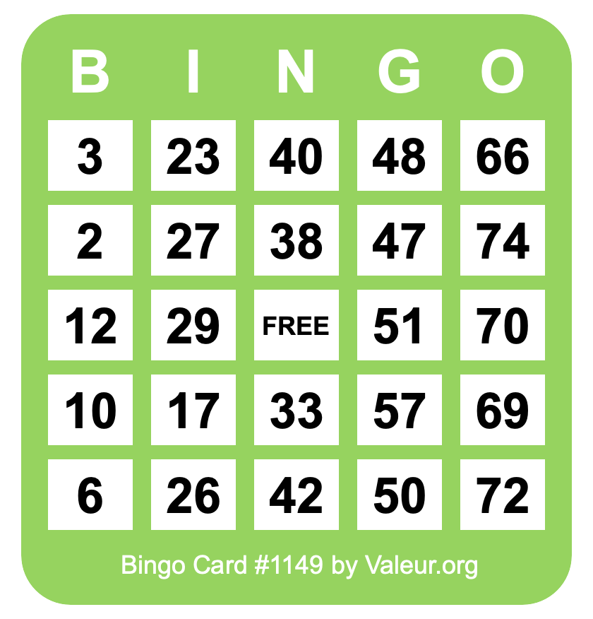 Bingo Card #1149