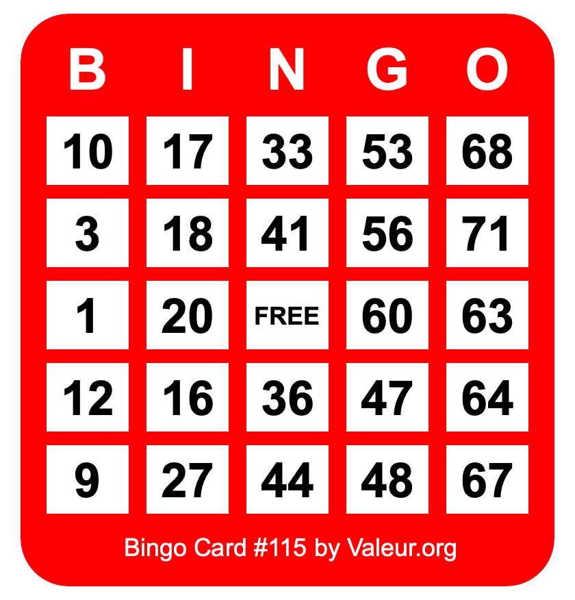 Bingo Card #115 Bingo Card #115