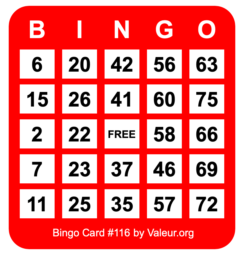 Bingo Card #116 Bingo Card #116