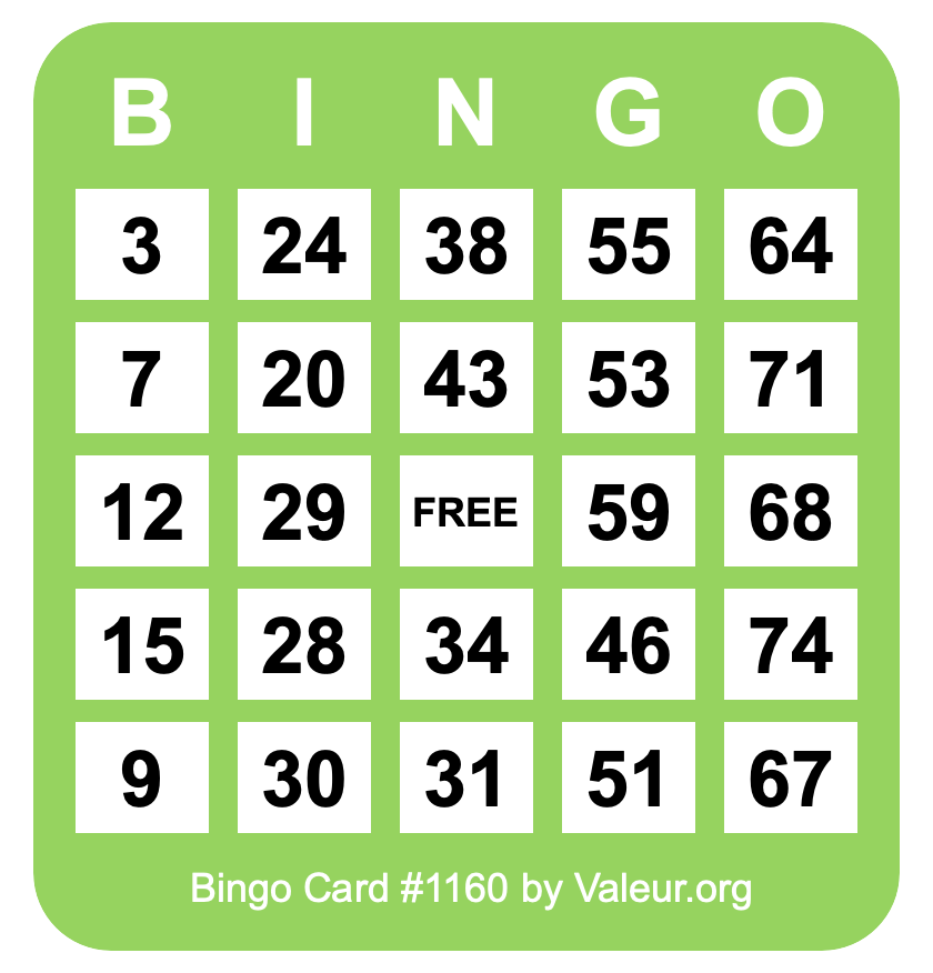 Bingo Card #1160