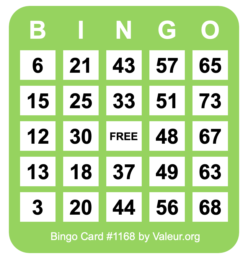 Bingo Card #1168