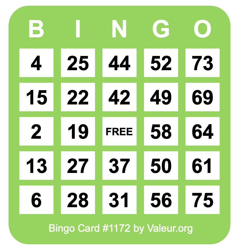 Bingo Card #1172