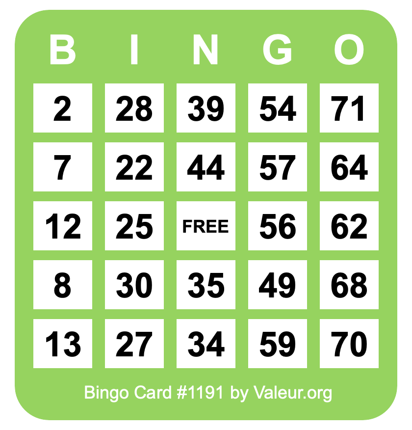 Bingo Card #1191