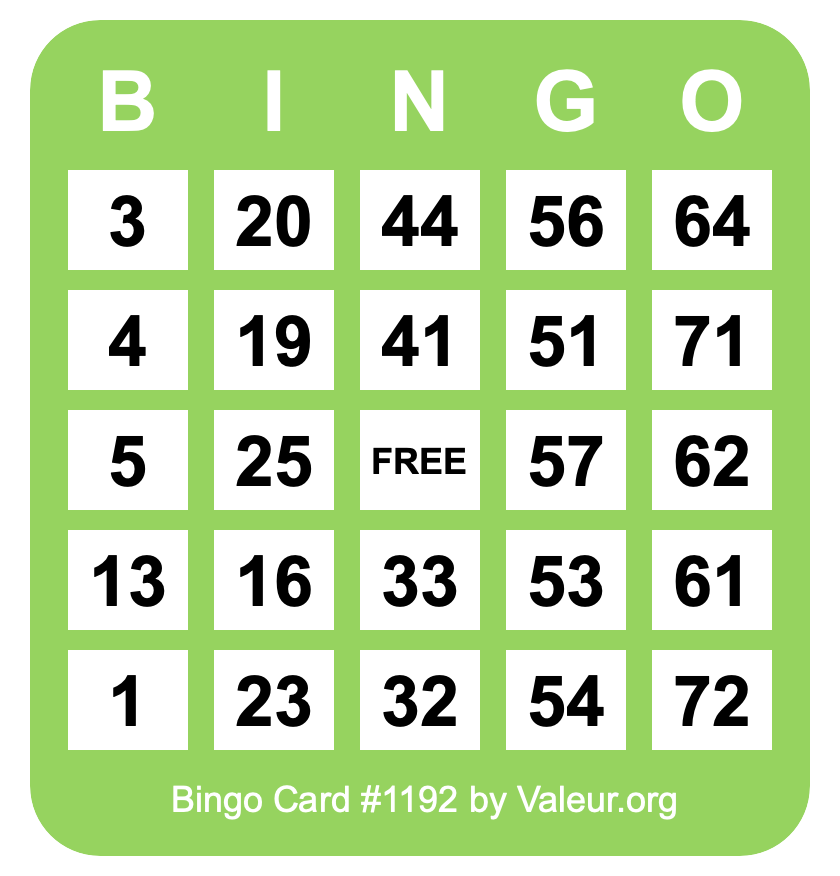 Bingo Card #1192