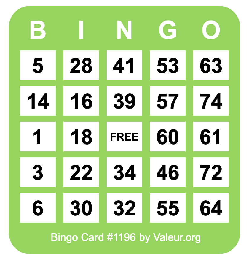 Bingo Card #1196