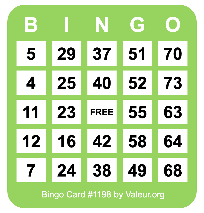 Bingo Card #1198