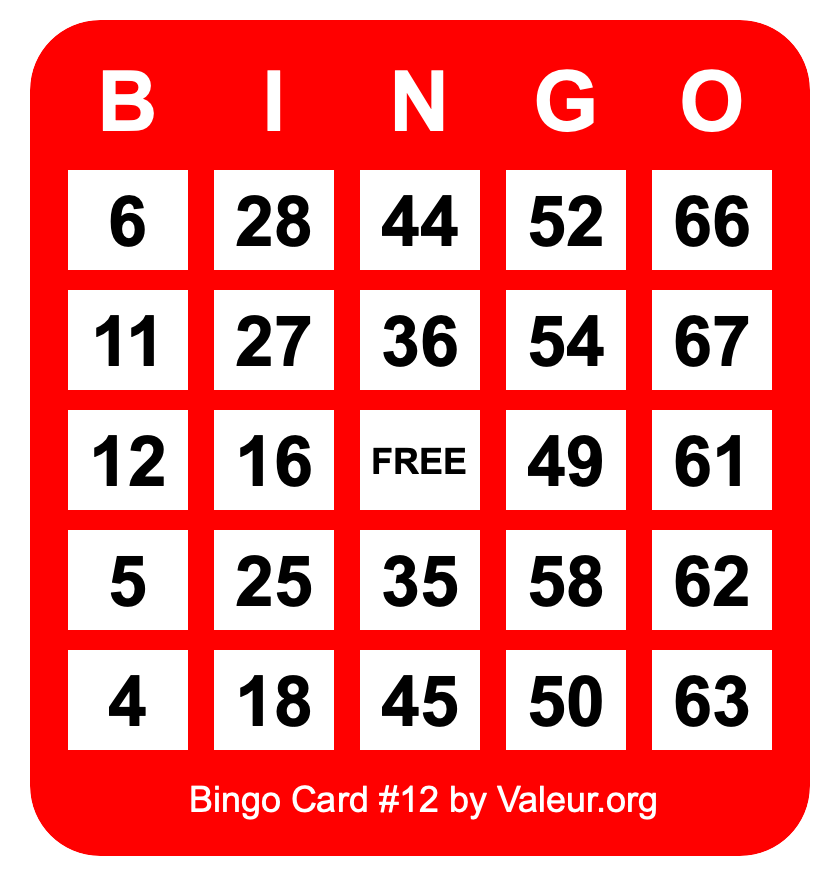 Bingo Card #12