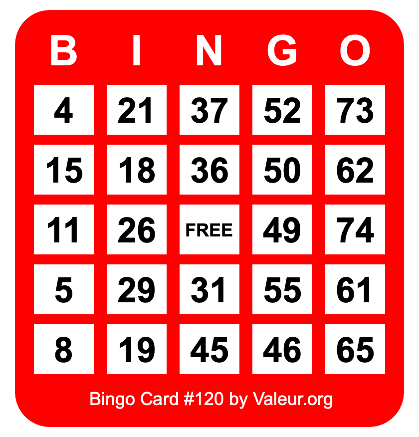 Bingo Card #120 Bingo Card #120