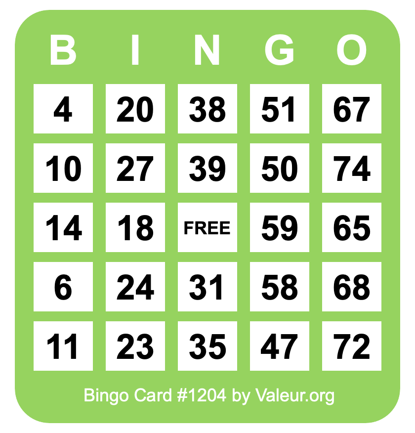 Bingo Card #1204